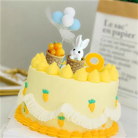 Cute Rabbit Carrot Cake Toppers Mini Resin Animal Figurines For Birthday Decoration Garden Micro Landscape Ornament Desktop Decor