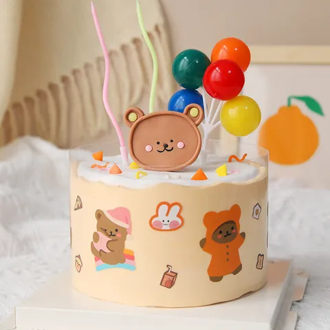 Ins Weicher Ton Bär Kuchendekoration Bunte Ballons Für Geburtstagsfeier Deko Süße Tier Kuchen Ornamente Backzubehör