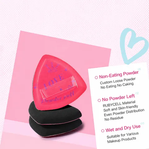 Professionele Hydrofiele Niet-Latex Driehoek Makeupspons Set Met Opbergdoos Rubycell Leren Oppervlak Foundation Blending Tool Poederdons Box Set Voor Dames