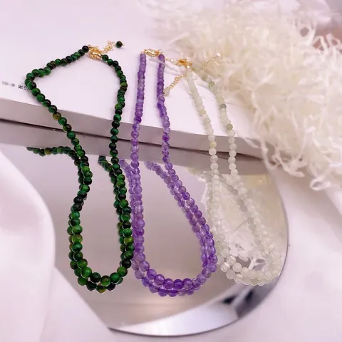 Vintage Natural Stone Beaded Necklace For Women Colorful Gemstone Choker Gold Plated Chain Necklace With Artificial Pearl Pendant Jewelry