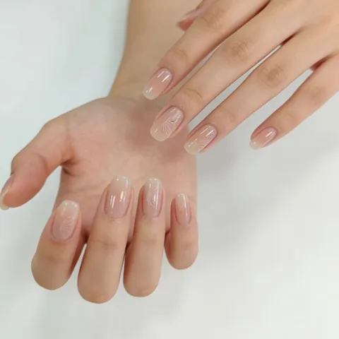 Nude Pink Gradient Cat Eye Press On Nails Butterfly Pattern Minimalist False Nails For Women Sweet DIY Nail Art Kit