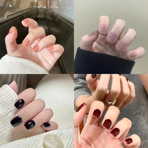 Glossy Solid Color Press On Nails Short Square Artificial Nail Tips Daily Minimalist Fake Nails For Women Manicure Beauty