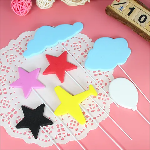 Decoraciones para Pasteles de Espuma de Esponja Estrellas Nubes Aviones Globos Adornos de Repostería para Fiesta de Cumpleaños Suministros para Mesa de Postres