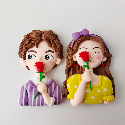 Cartoon Couple Cake Topper Rose Flower Ornaments Valentine's Day Wedding Cake Decoration Polymer Clay PVC Figure Baking Party Supplies