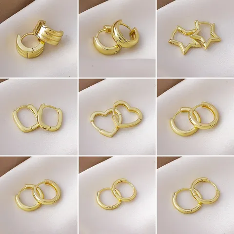 Minimalist Geometric Copper Ear Buckles For Women Gold Plated Small Hoop Earrings Korean Style Circle Star Heart Ear Bone Rings Jewelry Accessories