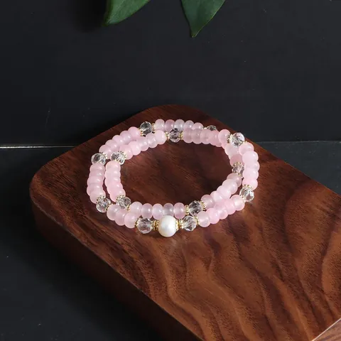 Retro Pink Opal Artificial Pearl Double Layer Beaded Bracelet Women Light Luxury New Chinese Style Stackable Crystal Hand Jewelry