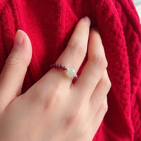 Handmade Natural Stone Crystal Beaded Ring For Women Retro Ins Style Artificial Pearl Moonstone Tourmaline Garnet Stretch Ring Jewelry
