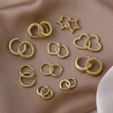 Minimalist Geometric Copper Ear Buckles For Women Gold Plated Small Hoop Earrings Korean Style Circle Star Heart Ear Bone Rings Jewelry Accessories