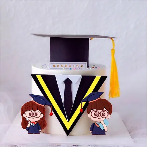 Décoration de Gâteau de Remise de Diplôme en Dessin Animé Figure d'Étudiant Q Version Toque Lettrage Inspirant pour Fête de Diplôme