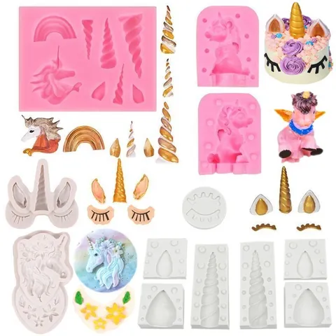 Unicorn Silicone Mold Horn Ear Eye Flower Leaf Shape For Fondant Chocolate Resin Clay DIY Cake Decoration Baking Tool