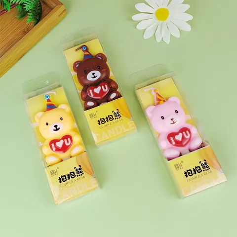 Cartoon Bear Birthday Candle Heart Shape Letter Printed Paraffin Wax Cuddle Bear Cake Topper Decorative Candle For Party Bakery