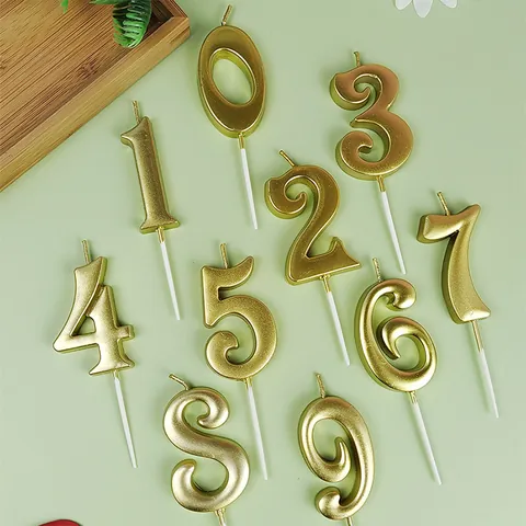Creative Gold Metallic Number Birthday Candles Paraffin Wax ABS Cake Decoration Number Candles For Party Celebration Decor