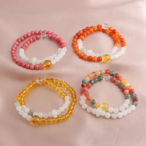 New Chinese Style Double Loop Beaded Bracelet For Women Men Natural Amethyst Citrine Kunzite Shoushan Stone Gold Silk Jade Beads Bracelet Jewelry Gift