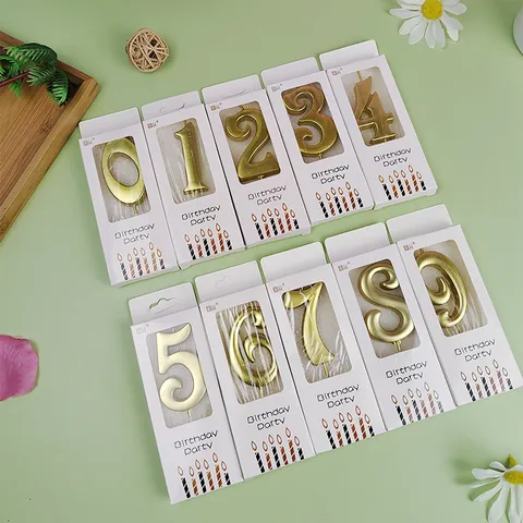 Creative Gold Metallic Number Birthday Candles Paraffin Wax ABS Cake Decoration Number Candles For Party Celebration Decor