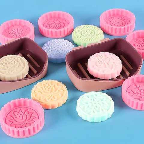 Mooncake Scented Candle Silicone Mold DIY Soap Gypsum Resin Lotus Rose Flower Pattern Handmade Craft Molds