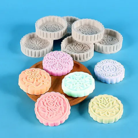 Mooncake Scented Candle Silicone Mold DIY Soap Gypsum Resin Lotus Rose Flower Pattern Handmade Craft Molds