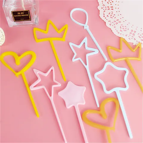 Plastic Heart Star Crown Cake Topper Set For Birthday Party Baking Dessert Decoration Minimalist Heart Shape Cupcake Topper For Kids Adults Events