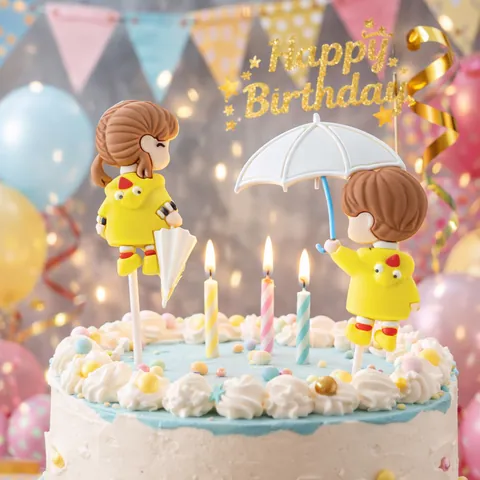 Statuine di Coppia per Torte Impermeabile Giallo Ombrello Ragazzo Ragazza Miniature per Compleanno San Valentino Festa Decorazioni