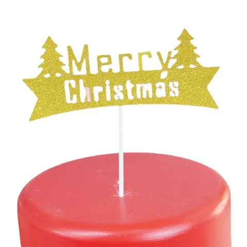 Διακοσμητικά Τούρτας Merry Christmas με Γκλίτερ Χρυσό Κόκκινο Κέρατα Ελαφιού Χριστουγεννιάτικο Δέντρο Είδη Διακόσμησης για Πάρτι
