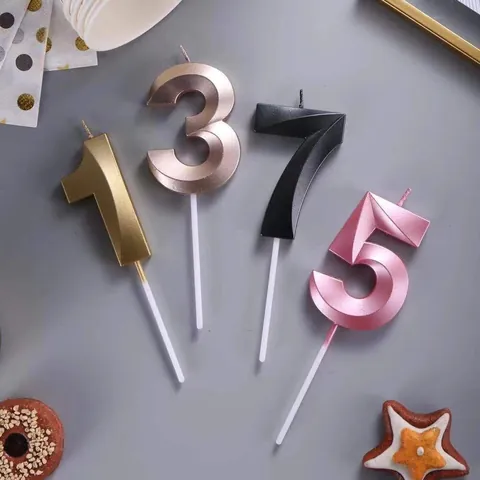 Geometric Number Shaped Birthday Candle For Party Cake Topper Elegant Metallic Finish Decorative Candle For Anniversary Celebration