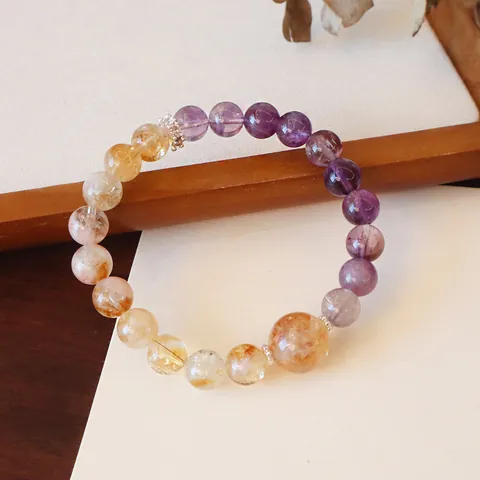 Natürliches Kristallperlen Armband Für Damen Herren Amethyst Citrin Tigerauge Heilstein Handgefertigter Schmuck Geschenk Premium Armband