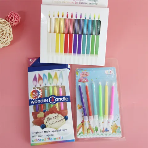 Rainbow Colored Flame Birthday Candles Paraffin Wax Cake Topper For Kids Party Banquet Celebration Decoration Rainbow Candle