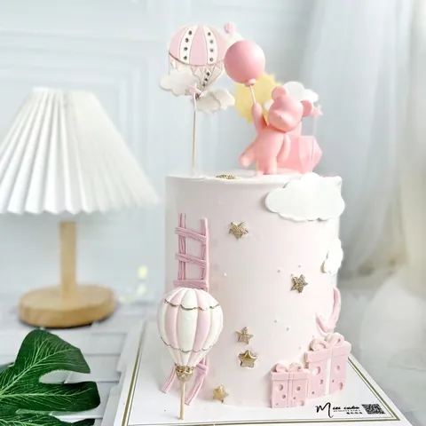 Décoration de Gâteau Ours Ballon Ours Rose Tenant un Ballon Figurine Forme de Cœur Décoration de Dessert Ornement en Plastique pour Anniversaire Saint-Valentin