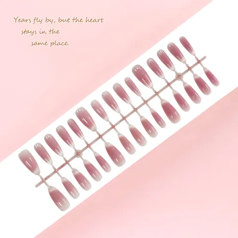 Blush Pink Cat Eye Press On Nails Long Almond Coffin Shape Gradient False Nails For Women