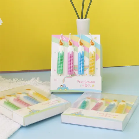 Colorful Cute Cartoon Birthday Candles Romantic Four Seasons Style Spiral Cake Topper Decoration For Kids Party Wedding Banquet Celebration