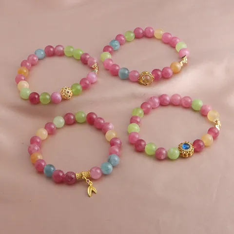 Neue Chinesische Stil Wassermelone Turmalin Kristall Armband Für Damen Gold Legierung Glücksbambus Lotus Perlen Handschmuck
