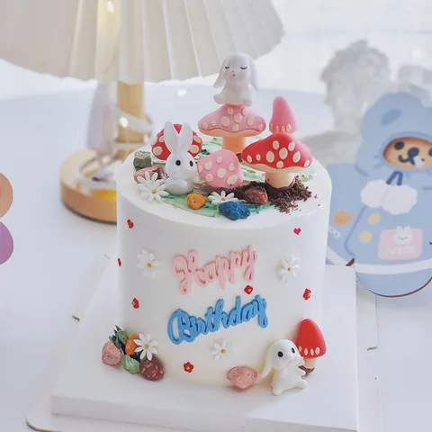 Decoración de Pastel de Cumpleaños de Caucho Suave Seta 3D Conejo Happy Birthday Topper para Suministros de Fiesta de Repostería