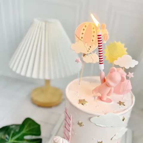 Décoration de Gâteau Ours Ballon Ours Rose Tenant un Ballon Figurine Forme de Cœur Décoration de Dessert Ornement en Plastique pour Anniversaire Saint-Valentin