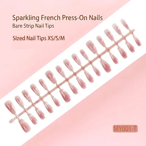 French Blush Cat Eye Press On Nails Pink Gradient Shimmer False Nails DIY Manicure Extension Tips For Women