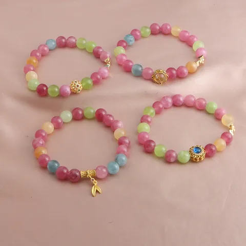 Neue Chinesische Stil Wassermelone Turmalin Kristall Armband Für Damen Gold Legierung Glücksbambus Lotus Perlen Handschmuck