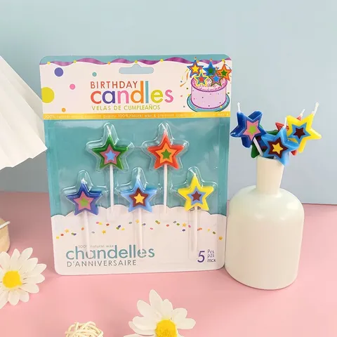 Velas de Cumpleaños Retro Estrella Vibrantes Multicolor Cara Sonriente Margarita Decoración de Pasteles para Fiesta Niños