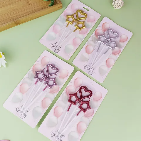 Candele di Compleanno Metalliche a Forma di Cuore e Stella per Decorazione Torta Matrimonio Festa Atmosfera Cera di Paraffina Oro Argento Rosa Rosso