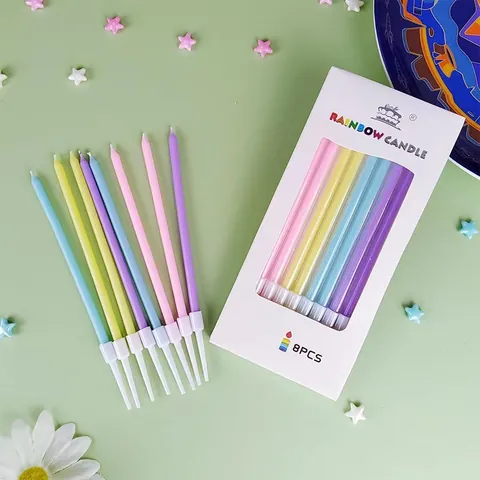 Bougies d'Anniversaire Crayon Arc-en-Ciel Colorées Fines en Cire de Paraffine pour Décoration de Gâteau de Fête