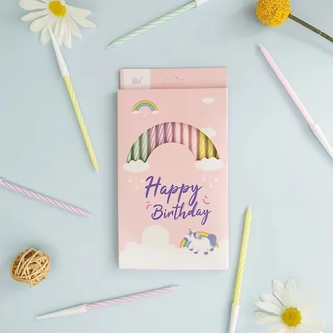 Colorful Spiral Birthday Candles For Cake Macaron Rainbow Twist Candles With Holders For Kids Adults Birthday Party Decoration