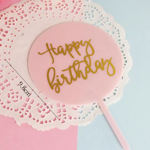 Rund Acryl Happy Birthday Tortenaufsatz Goldprägung Geburtstag Party Dekoration Backen Desserttisch Event Zubehör