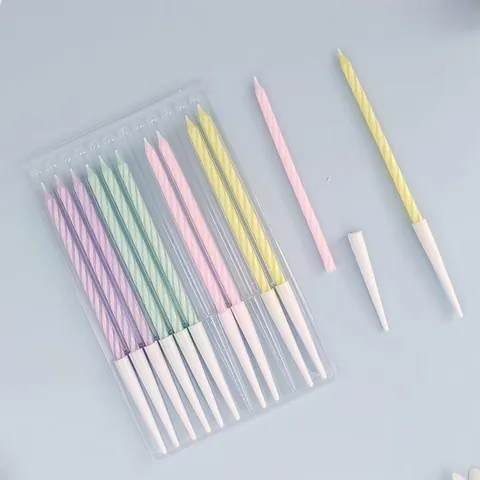 Colorful Spiral Birthday Candles For Cake Macaron Rainbow Twist Candles With Holders For Kids Adults Birthday Party Decoration
