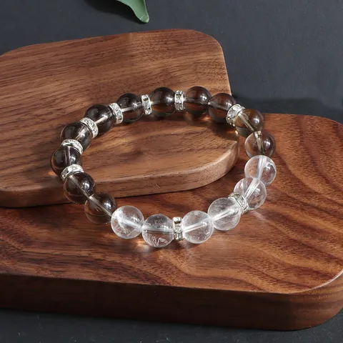 Neuer Chinesischer Stil Rauchquarz Bergkristall Perlenarmband Für Damen Herren Handgefertigte Kristall Strass Eingelegte Legierung Charm-Armband Schmuck