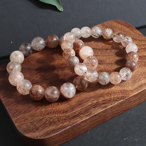 Pulsera de Cristal Natural Super Siete Oro Negro Hecha a Mano de Cuarzo Rutilado Pulsera de Cuentas Retro Piedra Curativa Joyería Unisex