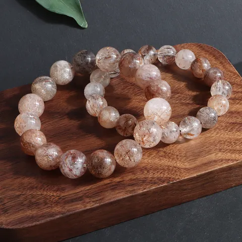 Pulsera de Cristal Natural Super Siete Oro Negro Hecha a Mano de Cuarzo Rutilado Pulsera de Cuentas Retro Piedra Curativa Joyería Unisex