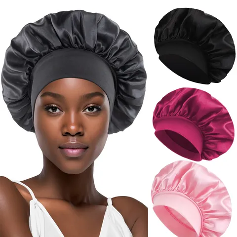 Gorro de Dormir de Satén para Mujeres Hombres Sensación de Seda Envoltura de Cabello Banda Elástica Ancha Gorro de Noche para Cuidado del Cabello