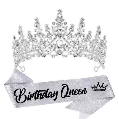 Luxus Legierung Strass Krone Und Birthday Queen Schärpe Funkelnde Kristall Tiara Für Damen Mädchen Geburtstag Party Deko