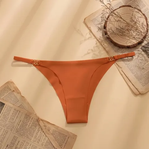 Women's Sexy Seamless Low Waist Panties With Metal Buckle Decoration Breathable Quick Dry Nylon Underwear Triangle Bottom