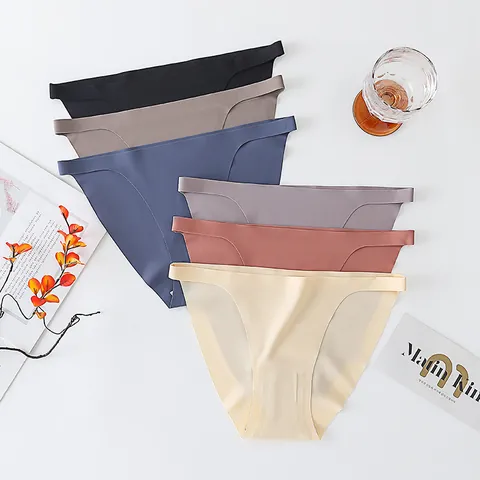 Perizoma da Donna Sexy in Seta di Ghiaccio Senza Cuciture a Vita Bassa in Cotone Antibatterico Intimo Bottom