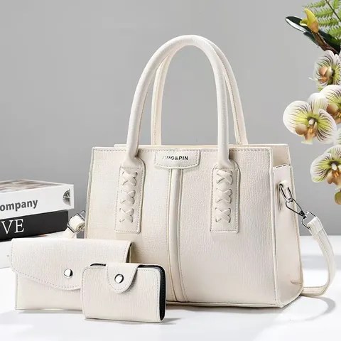 Juego de 3 Bolsos para Mujer Moda Grano de Lichi Cuero de PU Bolso Tote Bandolera Cartera y Tarjetero Bolsos Diarios