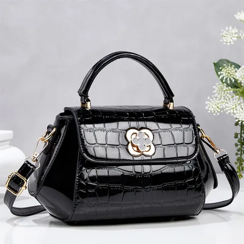 Sac Carré Petit pour Femmes en Cuir PU à Motif de Pierre Serrure Fleur Dorée Sac à Main Bandoulière Portable Décontracté