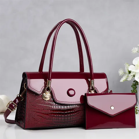 Ensemble de Sac à Main et Portefeuille en Cuir PU Motif Crocodile pour Femmes Sac à Épaule Patchwork Élégant